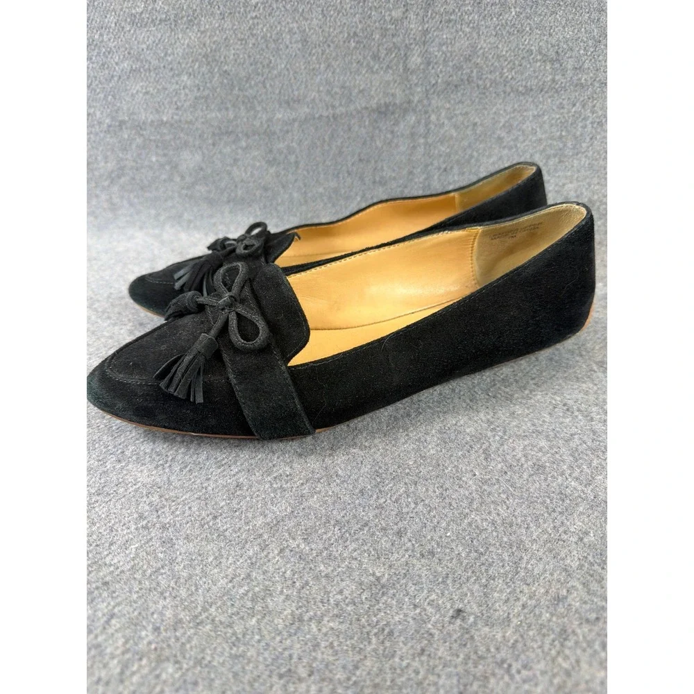 Talbots Tassel Bow Loafers Women‎ 7M Black Suede Pointed Toe Flats Driver Sole